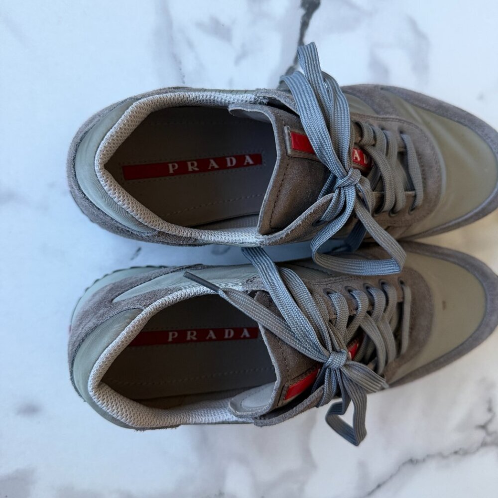 Prada Gray Nylon Suede Sneakers Size 37.5 - Picture 8 of 10
